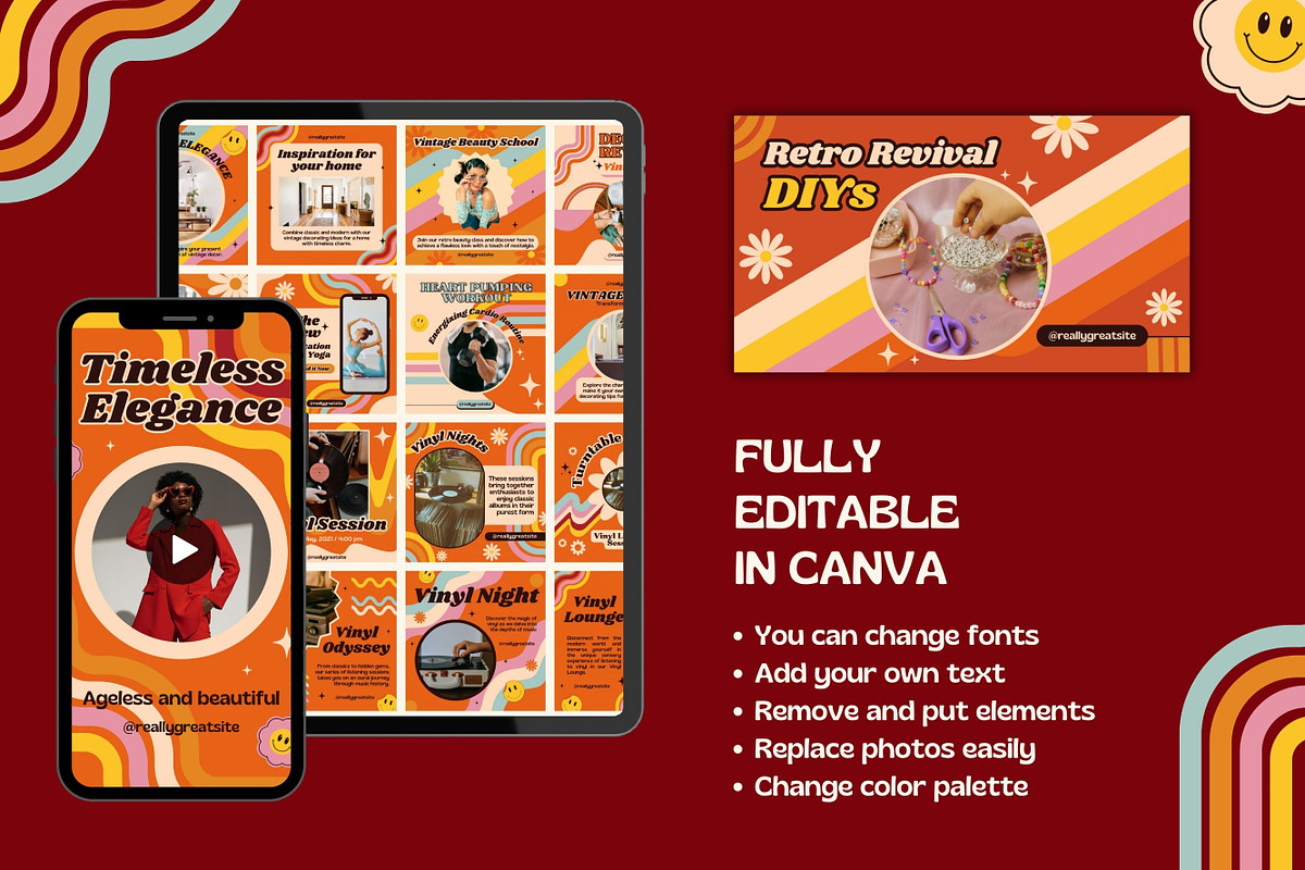 570 Retro Templates Canva Editable, a Design Template by TemplateCastleStore (Photo 10 of 10)
