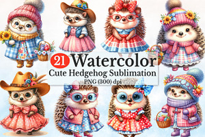 Watercolor Cute Hedgehog Clipart