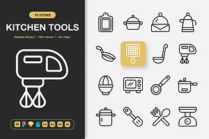 Kitchen Tools Icons, an Outline Icon by Spacepixel Creative