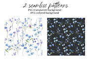 Blue flowers watercolor PNG clipart., a Decorative Illustration by Larisa Maslova (Thumbnail 6 of 9)