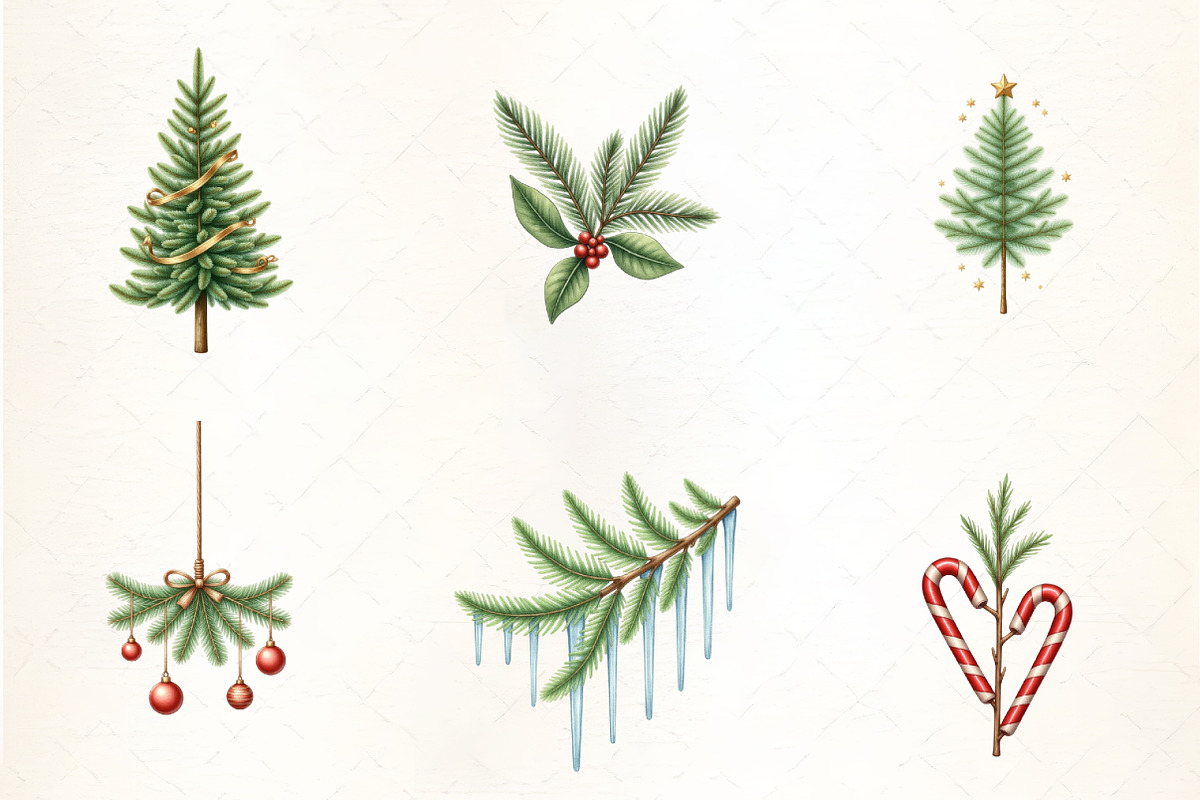 Watercolor Fir Tree Branch Clipart, an Illustration by CrexoraLab (Photo 3 of 5)