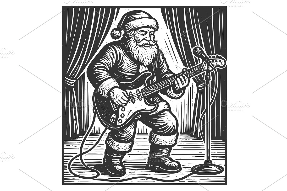 Rock and roll Santa Claus playing, an Illustration by AlexArt