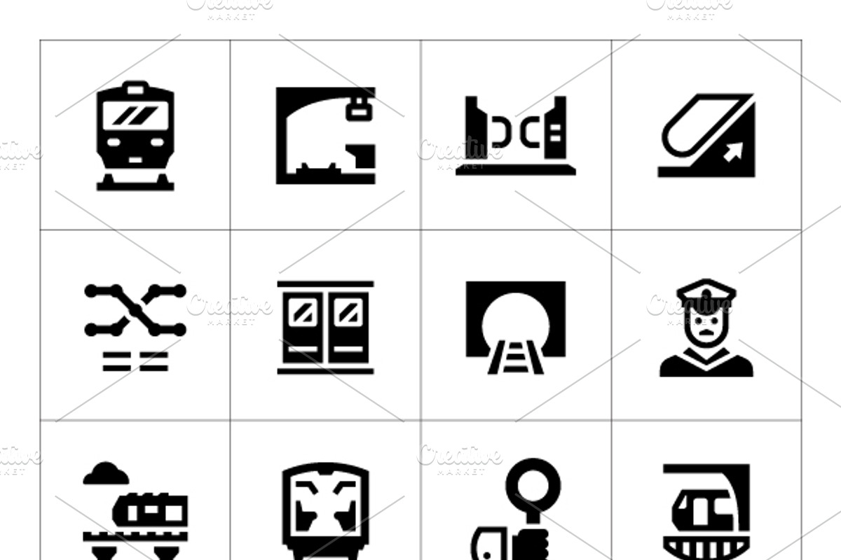 Set icons of subway, a Solid Icon by motorama (Photo 1 of 2)