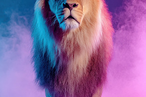 Majestic Lion in a Starry Desert Landscape, an Animal Photo by AlyaAnd