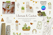 Llamas & Cactus clipart and patterns, an Animal Illustration by polikarpovaart (Thumbnail 1 of 11)