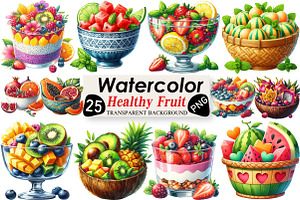 Watercolor Healthy Fruit Bowls, an Illustration by Black Bird Studio