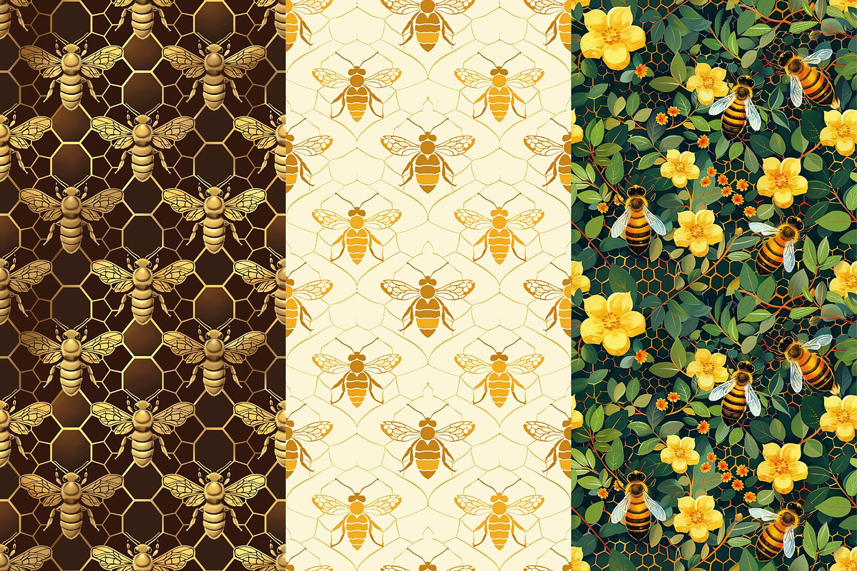 4 Bee Seamless Patterns, a Pattern Graphic by Inknfolly