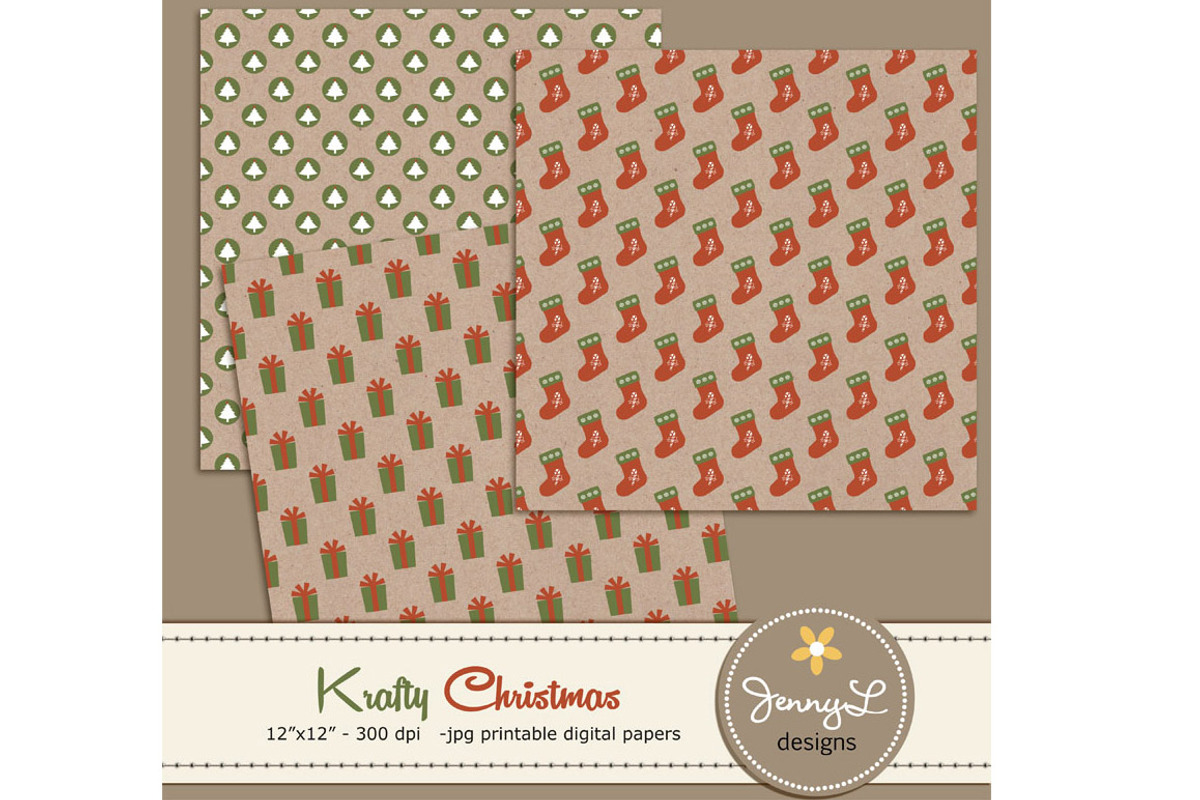 Kraft Christmas Digital Papers, a Pattern Graphic by JennyL Designs (Photo 4 of 4)