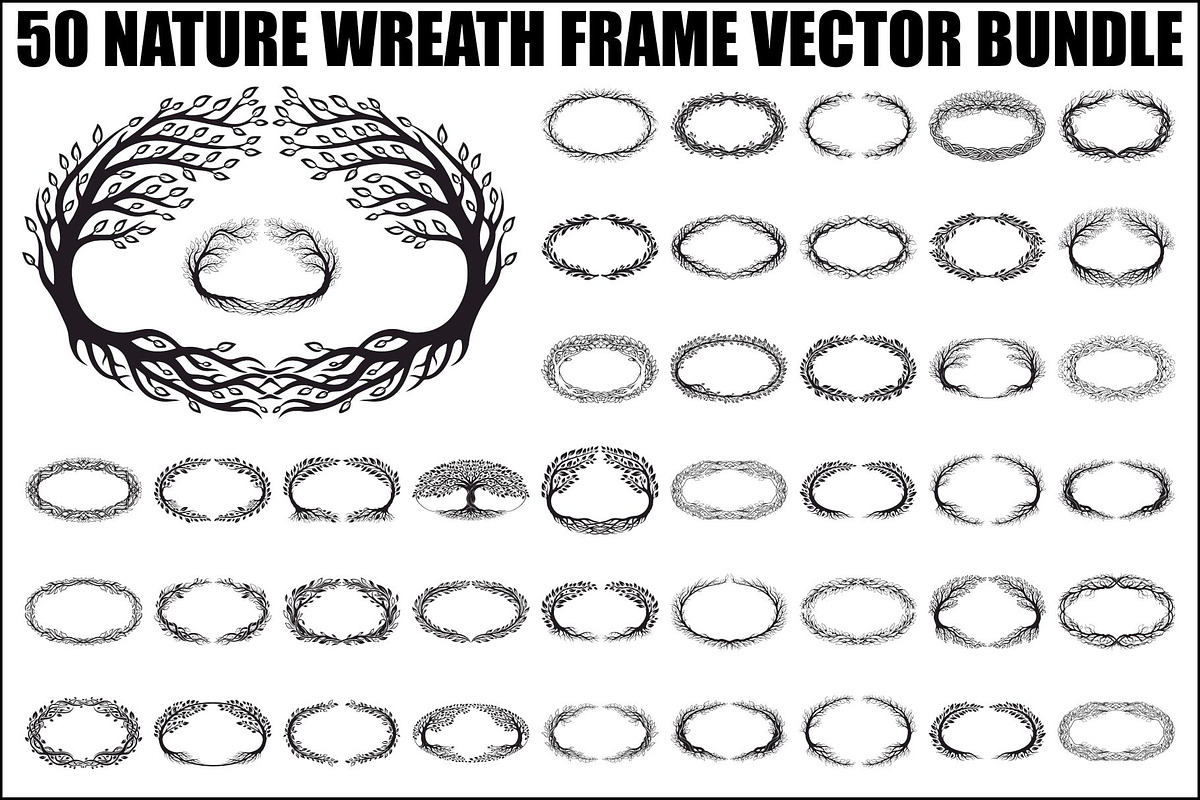 Nature Wreath Frame Vector Bundle, an Illustration by jahid234 (Photo 1 of 51)