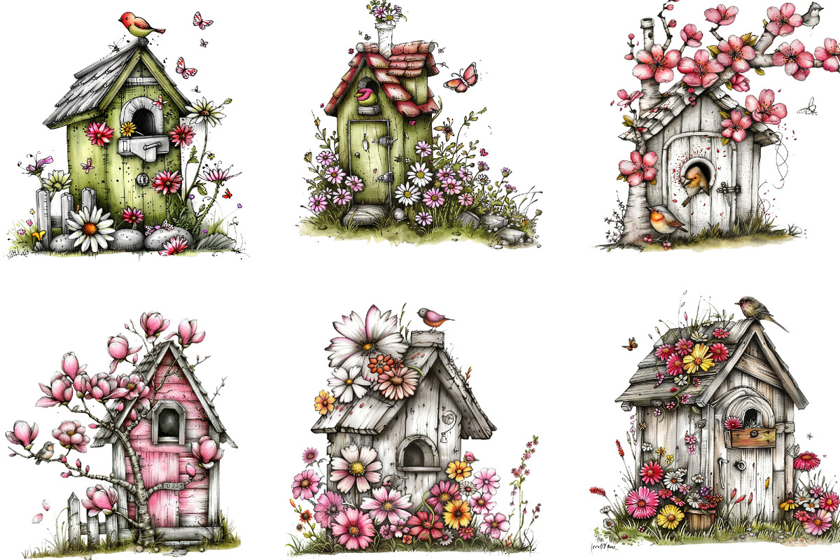 Spring Bird House Bundle Clipart, an Illustration by Designking (Photo 5 of 5)