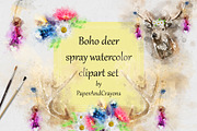 Boho Deer Watercolor Clipart Set, an Illustration by PaperAndCrayons (Thumbnail 1 of 5)