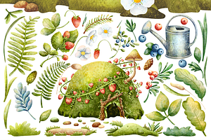 Forest Tea Time. Watercolor Clipart.