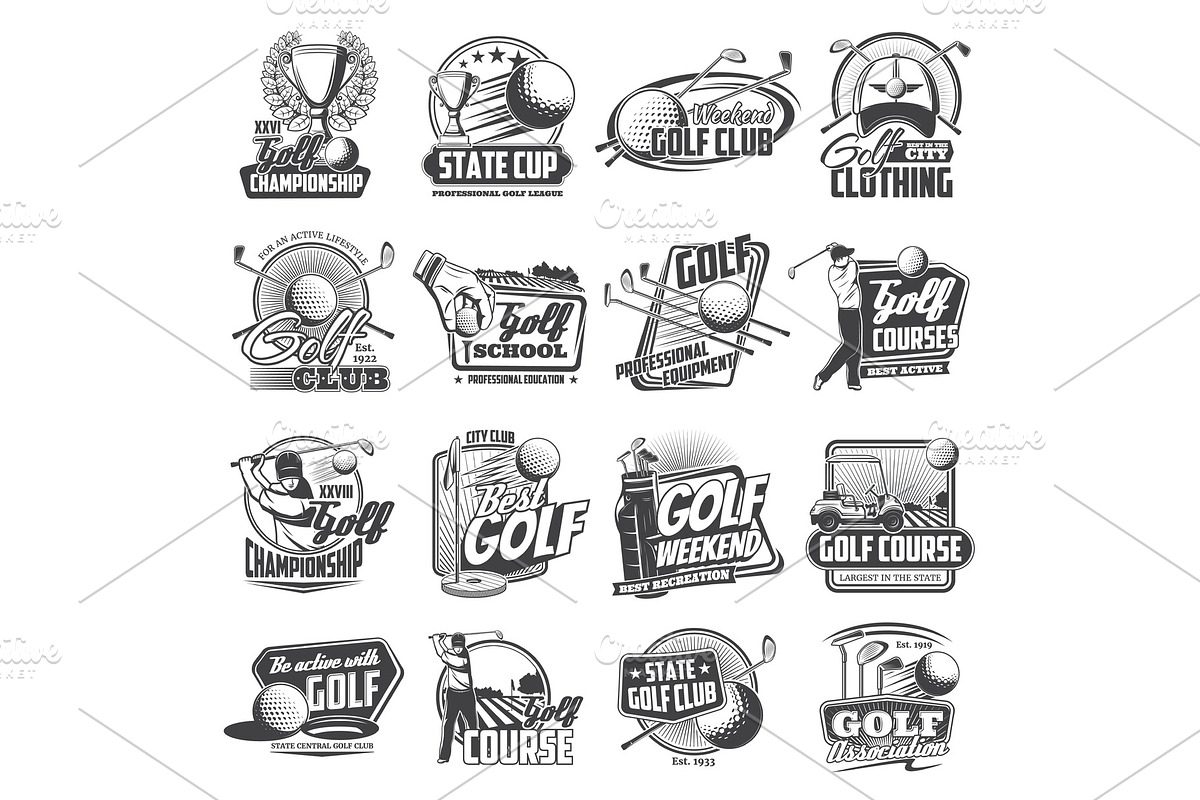 Golf sport icons of balls, clubs, an Illustration by Vector Tradition