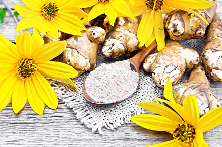 Flour Jerusalem artichoke in spoon