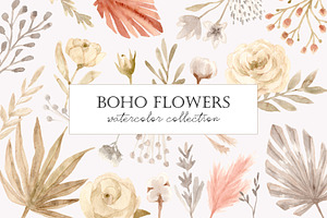 Boho Flowers. Watercolor Collection