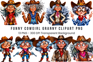 Funny Cowgirl Granny Clipart PNG, a Graphic by Clipart Bloom