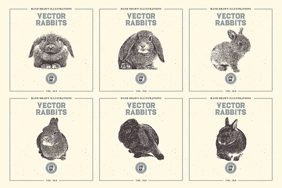 VECTOR RABBITS HAND DRAWN BUNDLE v18, an Animal Illustration by pawellpi (Photo 3 of 7)