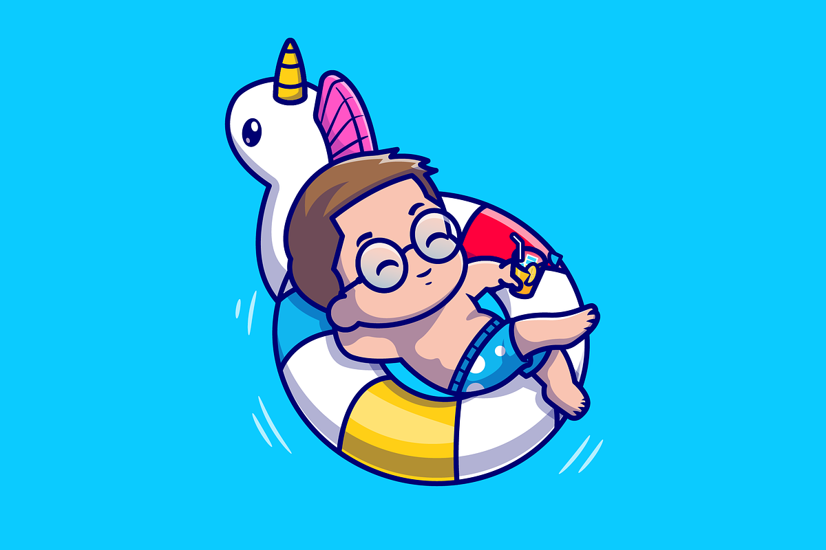 Cute Man Floating With Swimming Ball, a Person Illustration by Catalyst Labs
