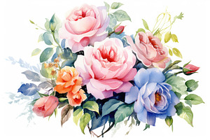 Garden Roses Bouquet Watercolor