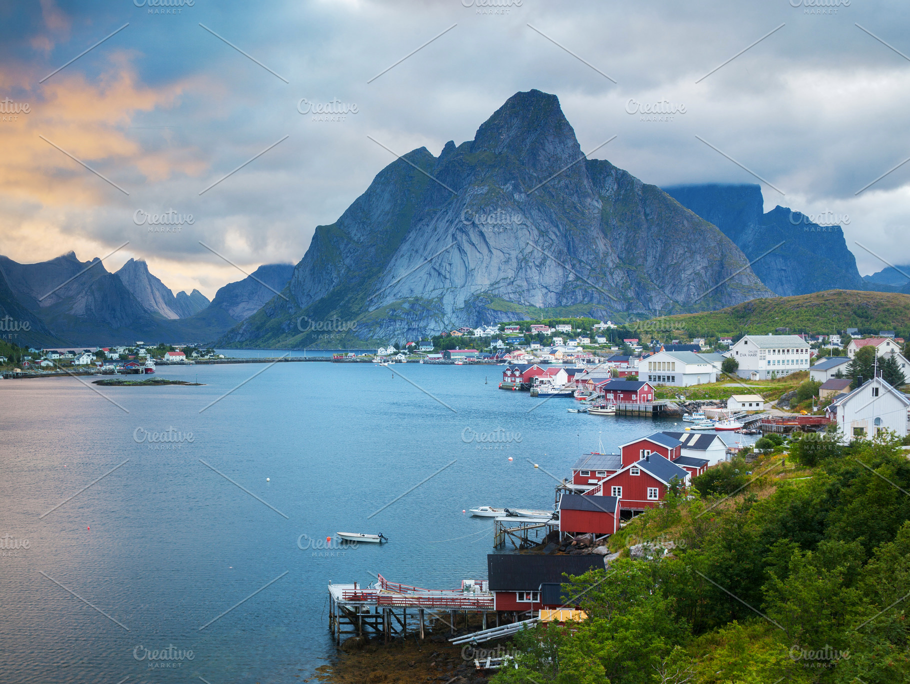 Norwegian rorbuer in reine hamnoy stock photo containing village and norway, a Nature Photo by Always Wanderlust