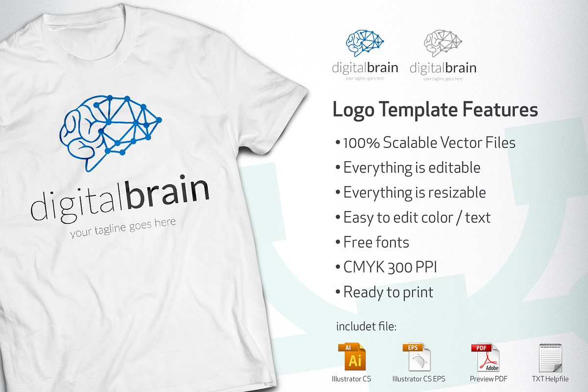 digital brain v2 logo, a Branding & Logo Template by vectorlogos89 (Photo 2 of 2)