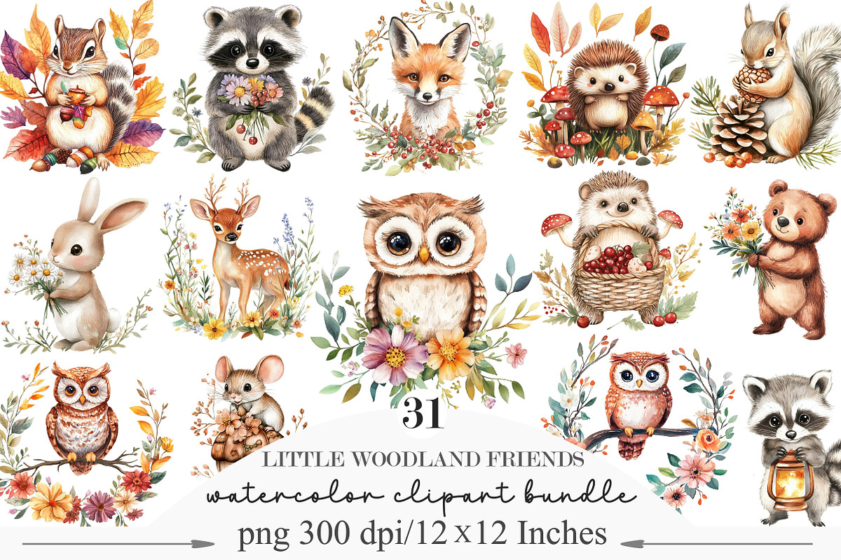 Little Woodland Friends Clipart, a Seasonal Illustration by Designking (Photo 1 of 5)