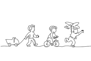 Happy boys playing toy airplane, an Education Illustration by Valenty