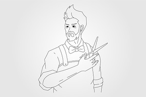 Gentleman Work With Scissor Line Art