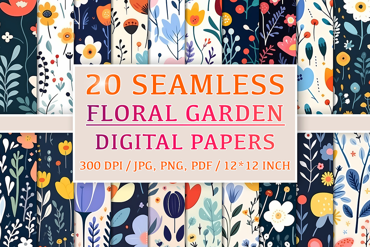 20 Seamless Floral Garden Patterns, a Pattern Graphic by Nordic Design (Photo 1 of 9)