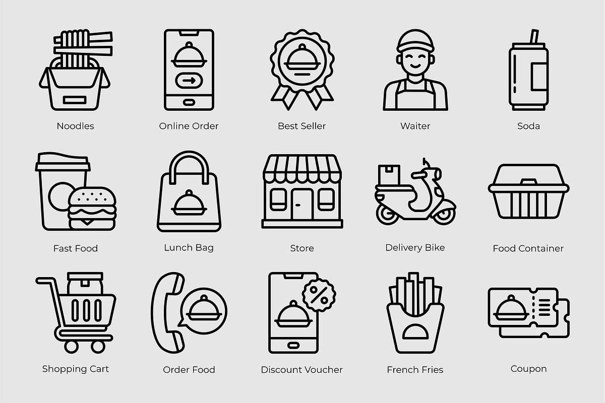 Food and Delivery Outline Icons, an Outline Icon by Tekuni (Photo 4 of 6)