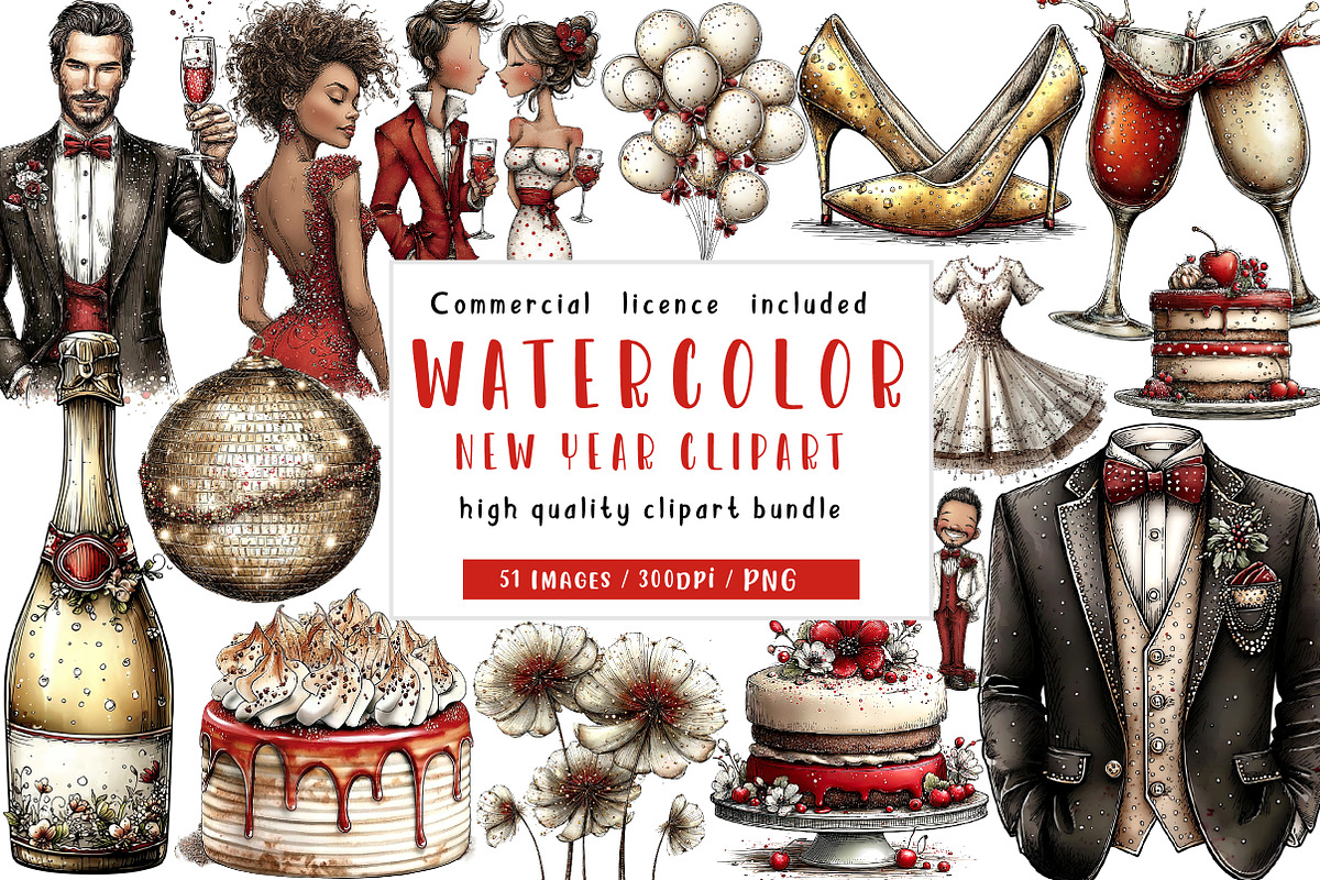 Watercolor New Year Clipart, an Illustration by CreationArt (Photo 1 of 5)