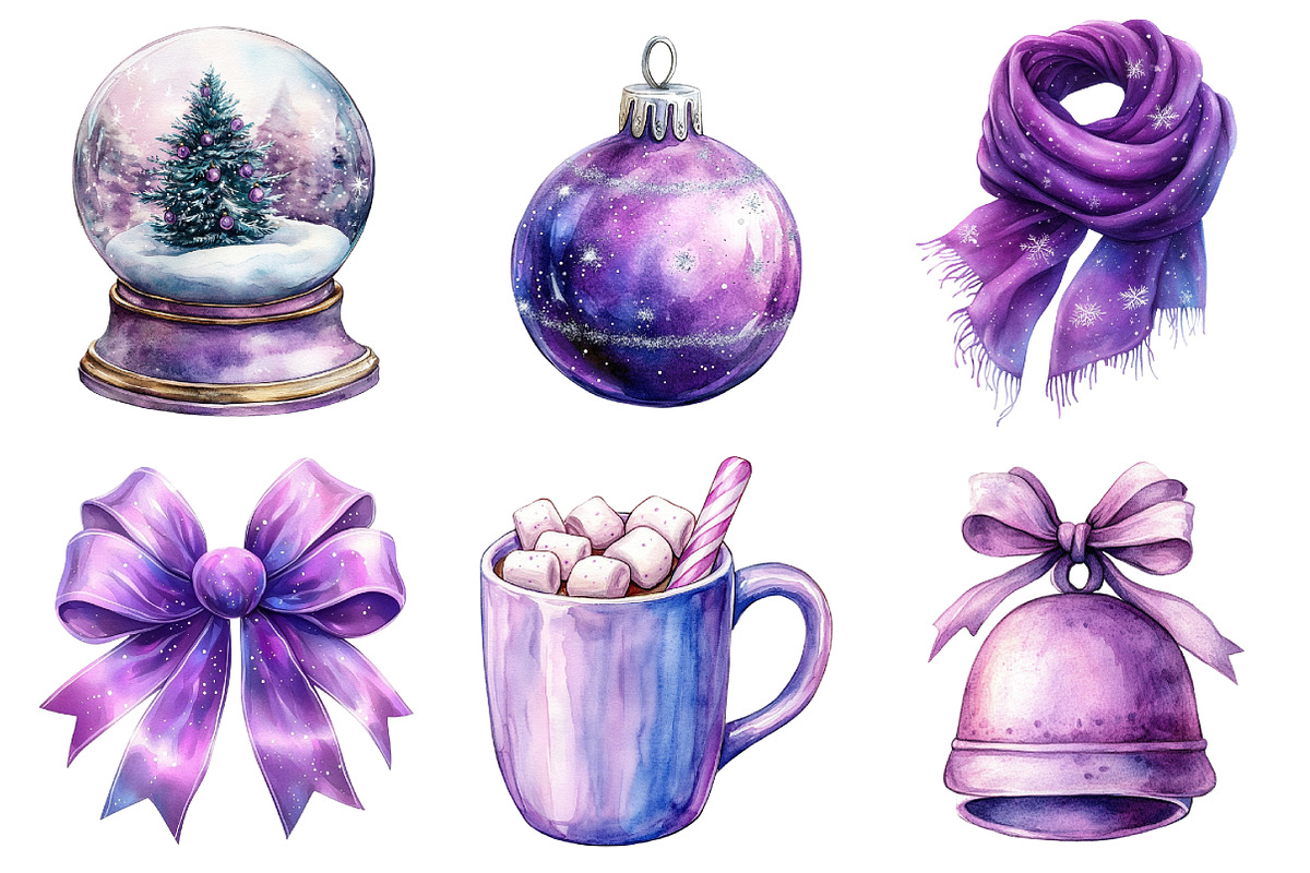Watercolor Purple Christmas Clipart, an Illustration by Daily.Designs (Photo 5 of 5)