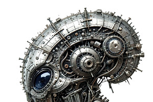 Alien head made of metal, nuts, a Technology Illustration by yod67
