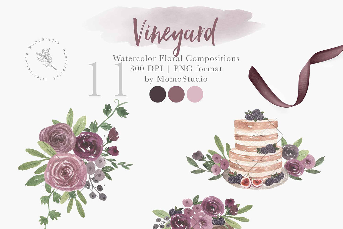 Watercolor Vineyard Elements, an Illustration by Momo Studio (Photo 3 of 16)