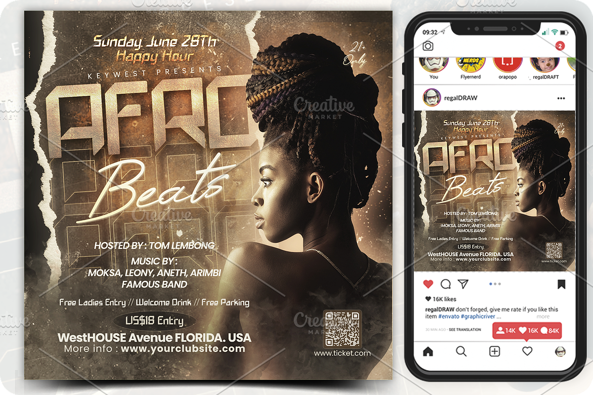 Afro Beat Music Flyer, a Flyer Template by regalDRAW (Photo 2 of 4)