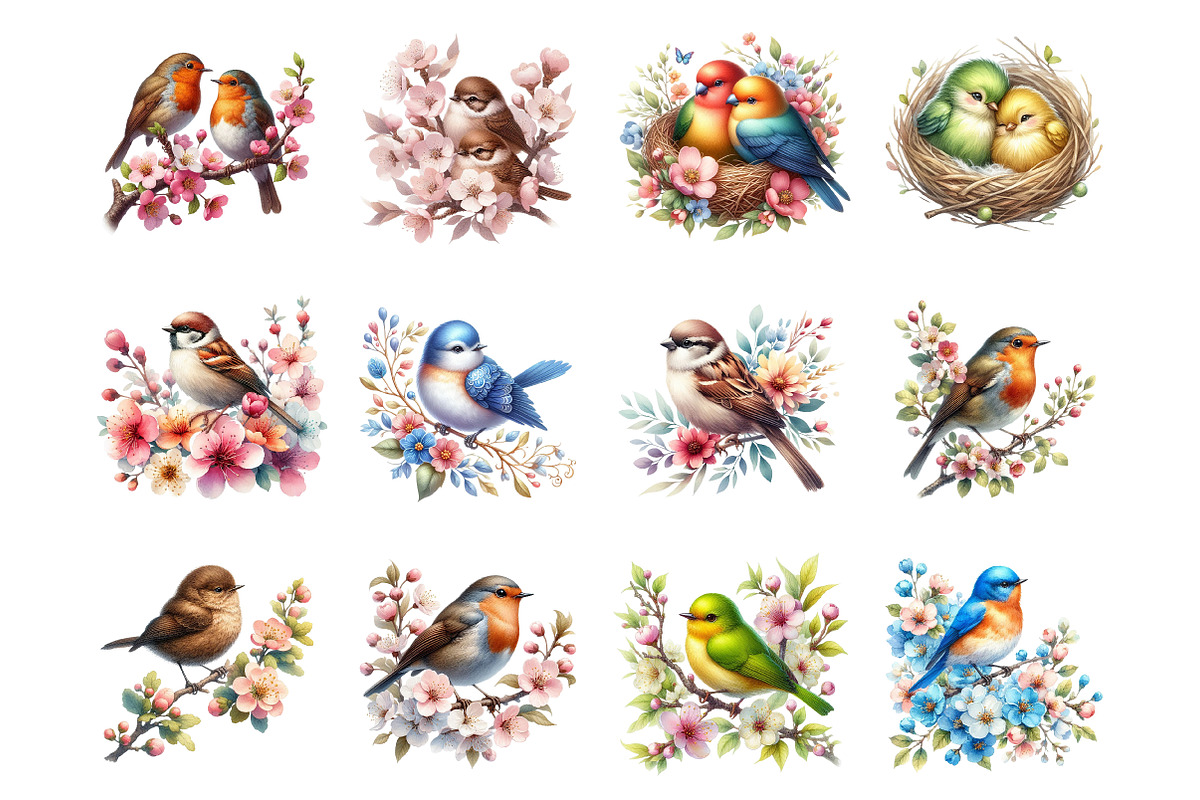 Watercolor Spring Floral Bird PNG, an Illustration by SinaCreation (Photo 2 of 7)