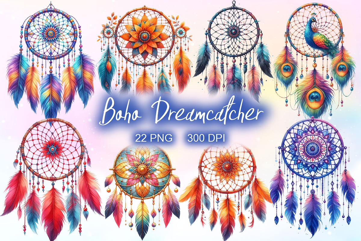 Watercolor Boho Dreamcatcher Clipart, a Work Illustration by Dream Creation (Photo 1 of 5)
