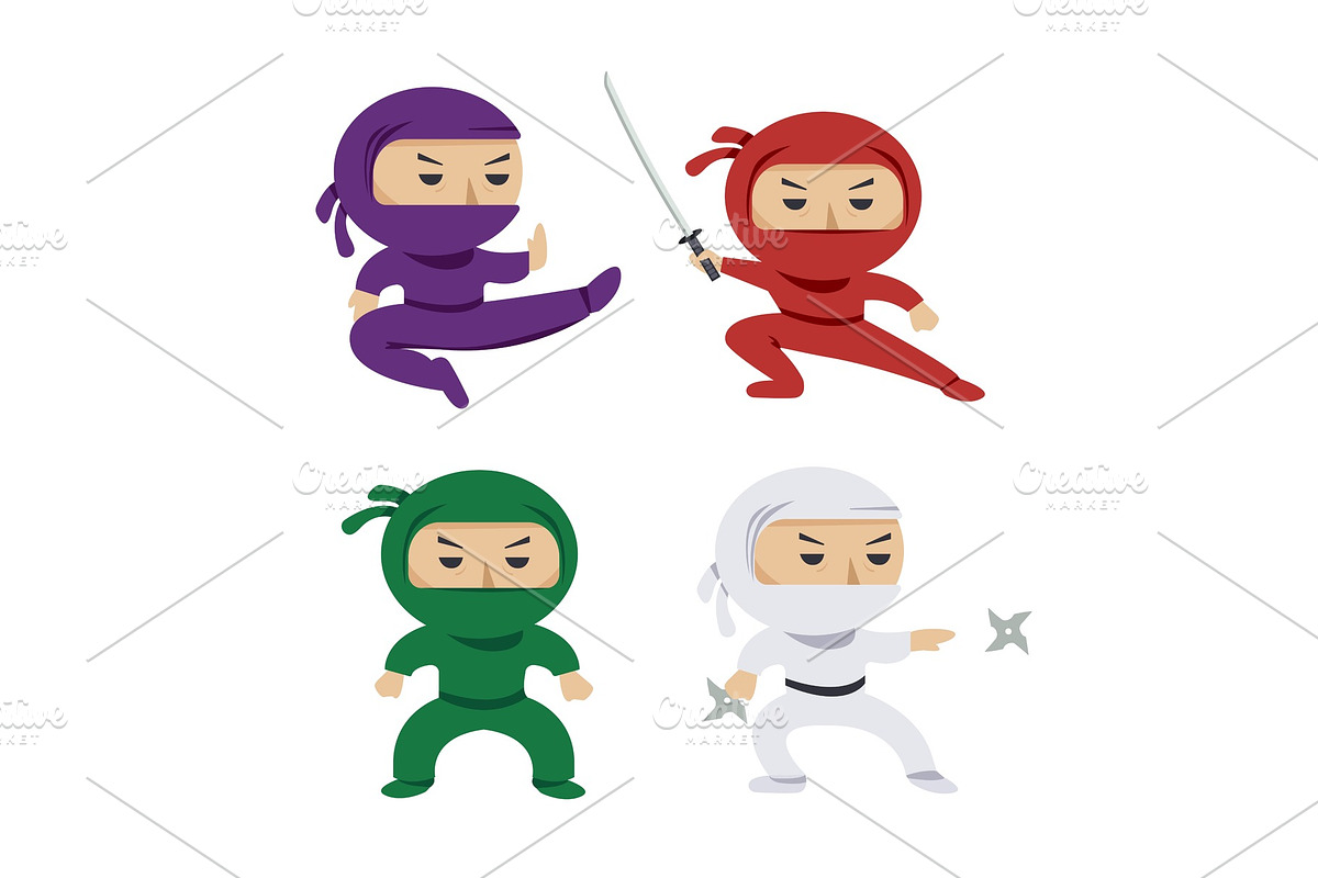 set of the cartoon colored ninjas, an Illustration by Di Bronzino