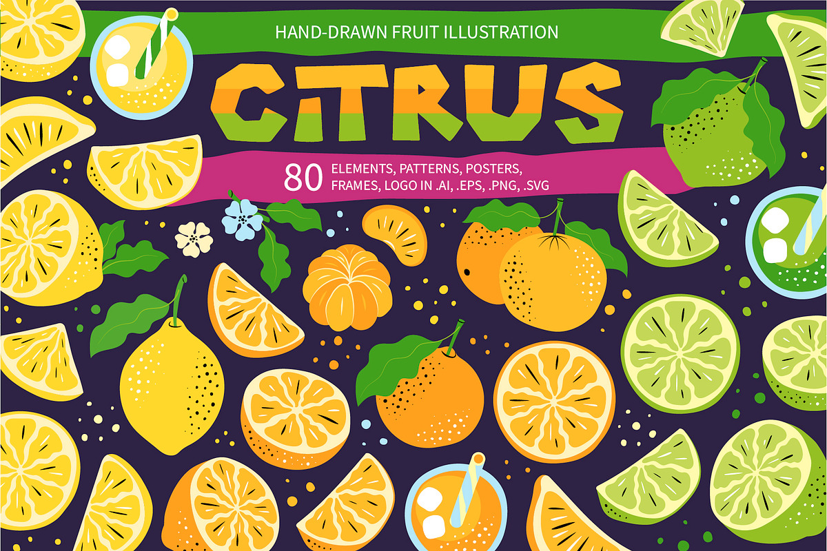 Hand-Drawn Citrus Vector Design Set, a Food Illustration by Lettering_Logo (Photo 1 of 11)