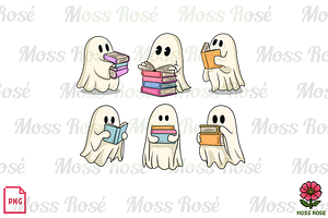 Cute Ghost Reading Books PNG Set, a Graphic by Moss Rose