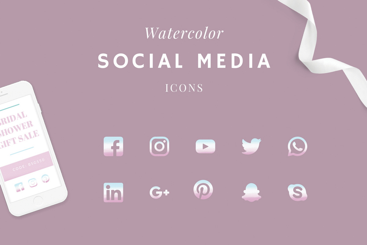 Watercolor Ombre Social Media Icons, a Templates & Theme by Tishya Oedit (Photo 1 of 3)
