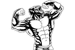 Outlined Fierce Bodybuilder Gorilla, an Illustration by HitToon