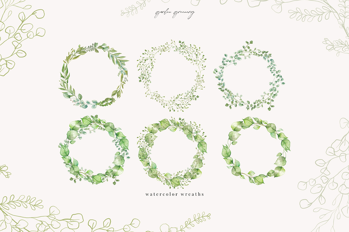 Line Art & Watercolour Greenery, an Illustration by January Bloom (Photo 2 of 22)