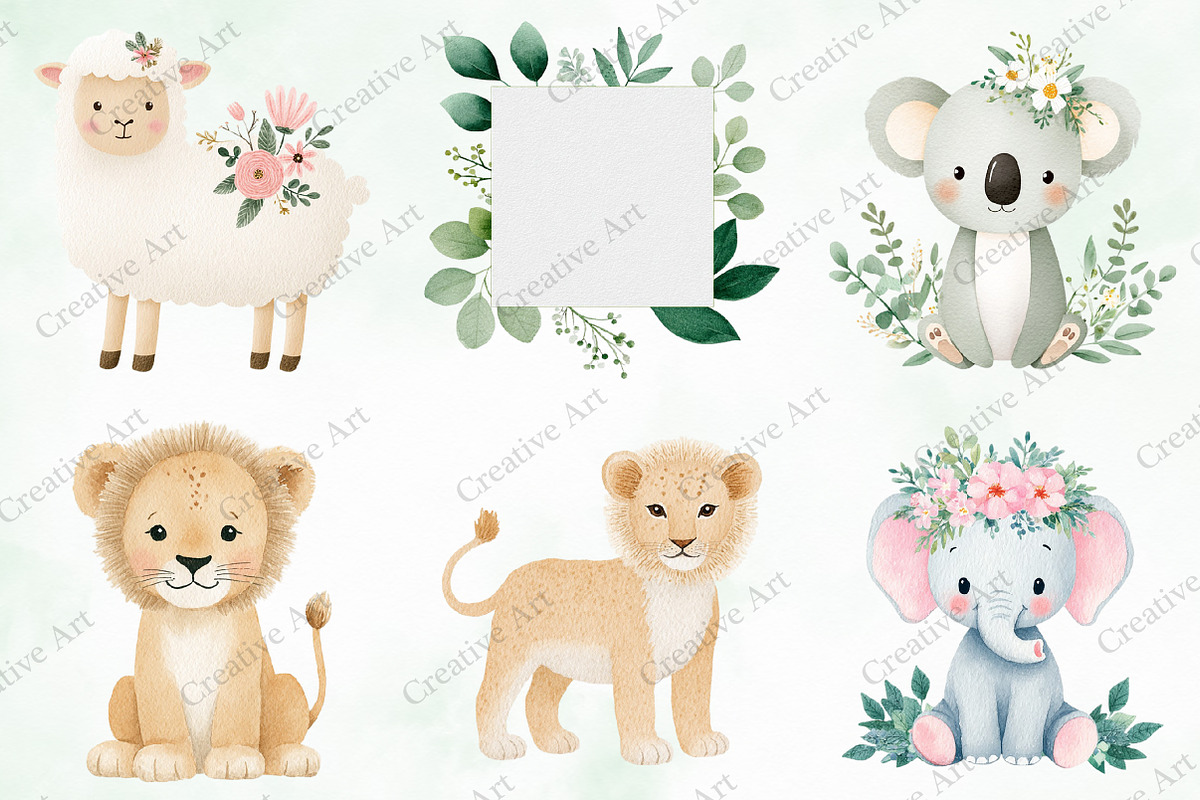 Boho Animal Portraits Watercolor Png, an Illustration by Creative Art (Photo 7 of 10)