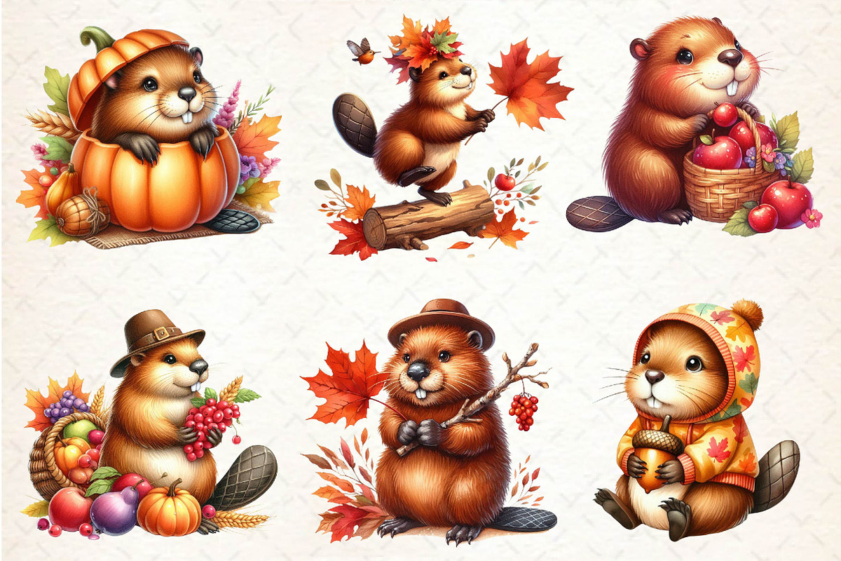 Autumn Cute Beaver Clipart, an Illustration by Dream Creation (Photo 2 of 6)