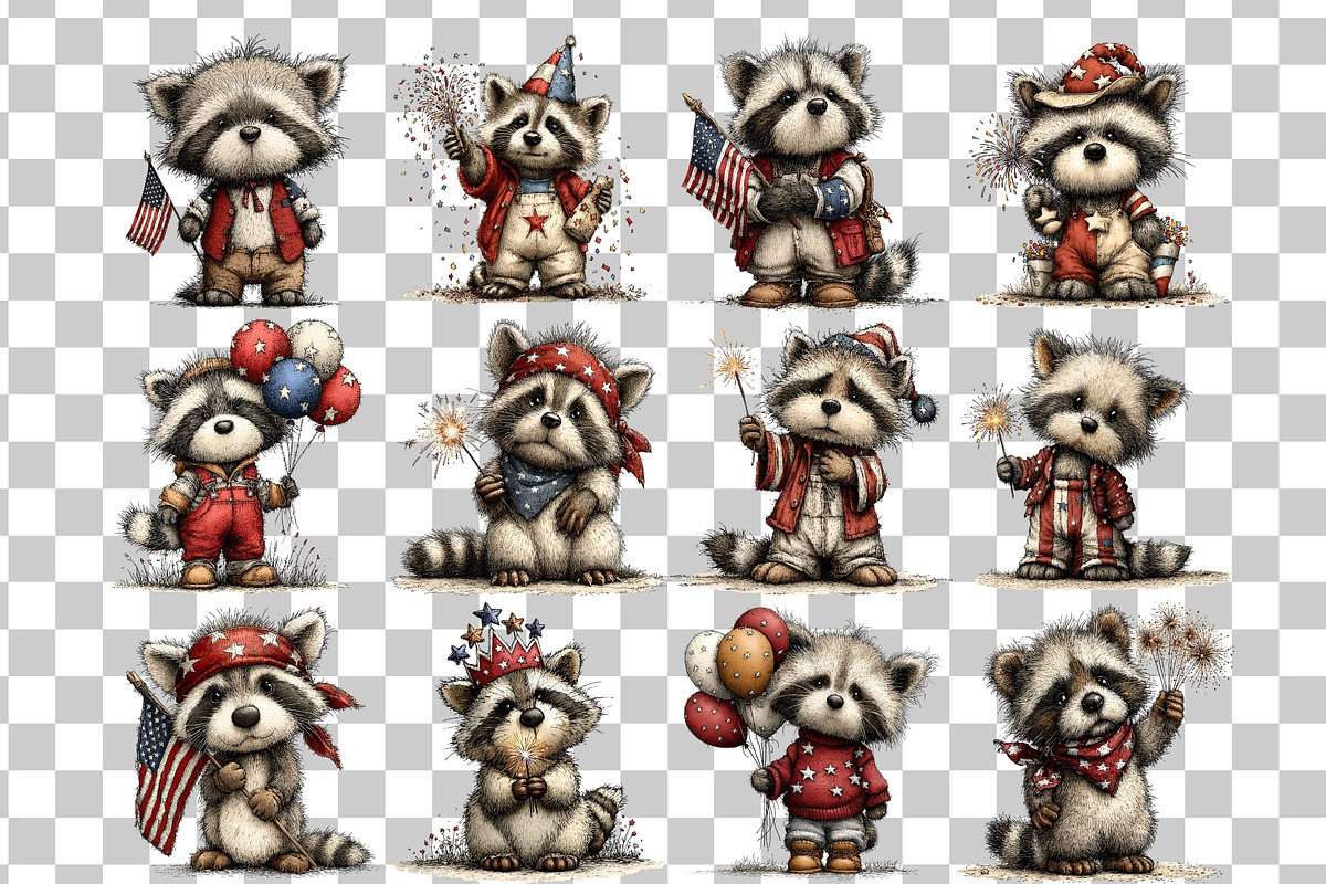 Patriotic Raccoon Watercolor Clipart, a Seasonal Illustration by Nicolle's Colorful Art (Photo 4 of 4)