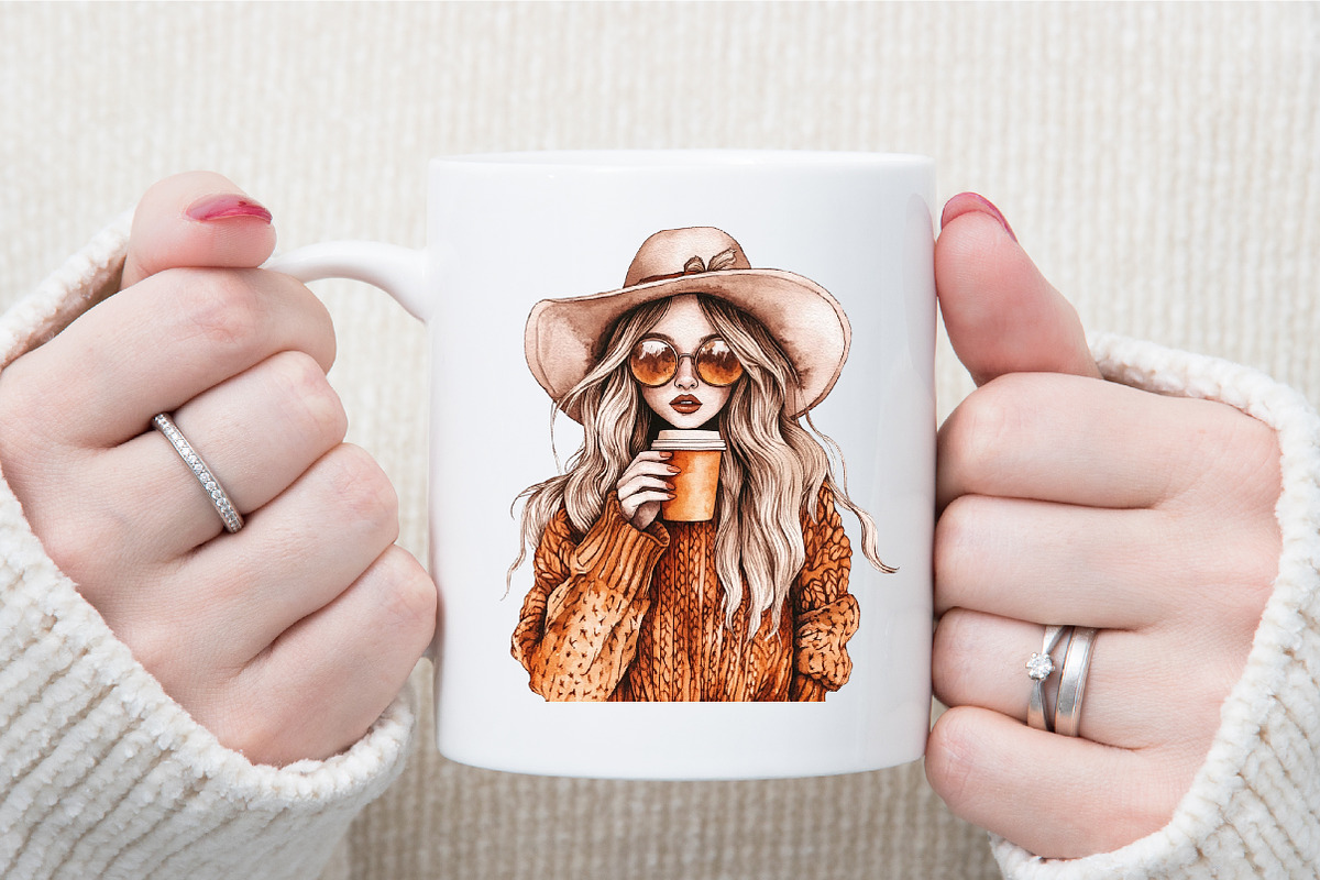 Vintage Fall Hippie Girl Clipart Bun, an Illustration by Sublimation Artist (Photo 5 of 6)