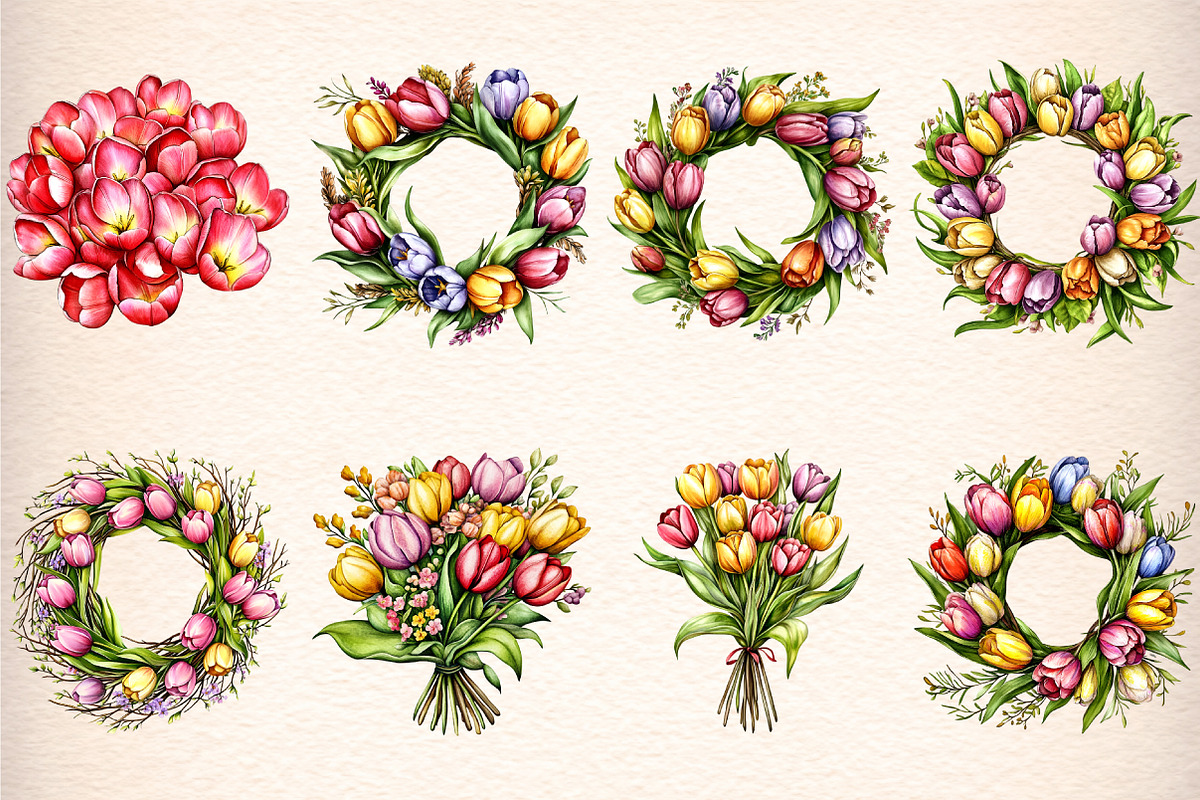watercolor tulip flower clipart, an Illustration by GatewayDesign (Photo 2 of 9)