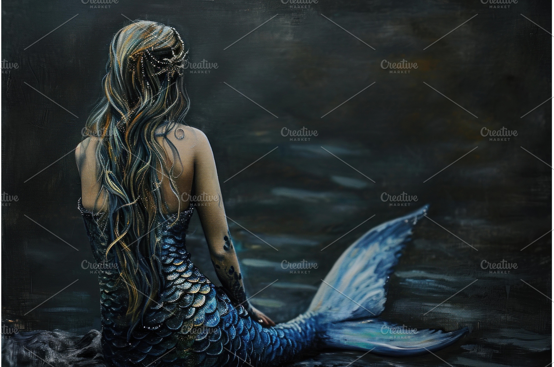 Mystical Back view mermaid sea, a Nature Photo by Ylivdesign