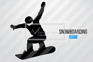 Silhouette Of A Snowboard Rider. Set